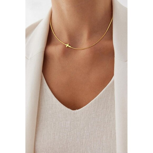 Women's 2-gold 14k Gold Plated Cross Choker Minimalist Simple Dainty Necklaces - Picture 4 of 7